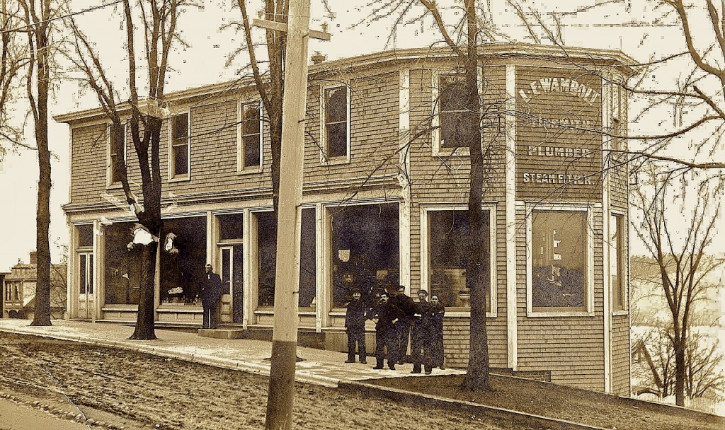 The structure was constructed in 1902 by LE Wambolt, a local tin smith in Lunenburgh. This picture is from 1905 and shows the men working in the building at this point in time.